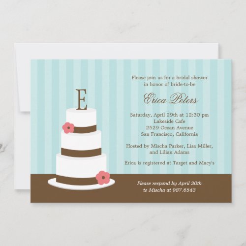 Monogram Cake Bridal Shower Invitation - Blue