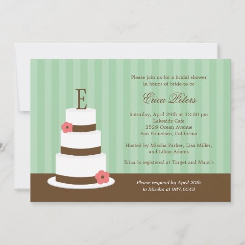 Monogram Cake Bridal Shower Invitation - Green