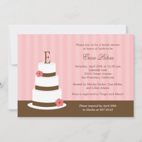 Monogram Cake Bridal Shower Invitation - Pink