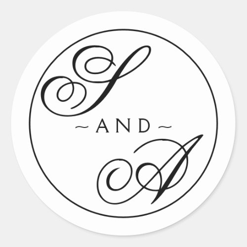 Monogram Calligraphy black and white Wedding Classic Round Sticker