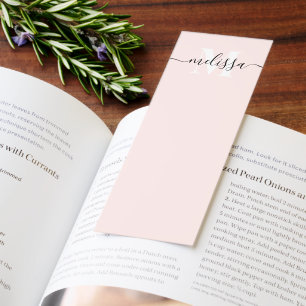 Monogram Calligraphy Blush Pink Bookmarks