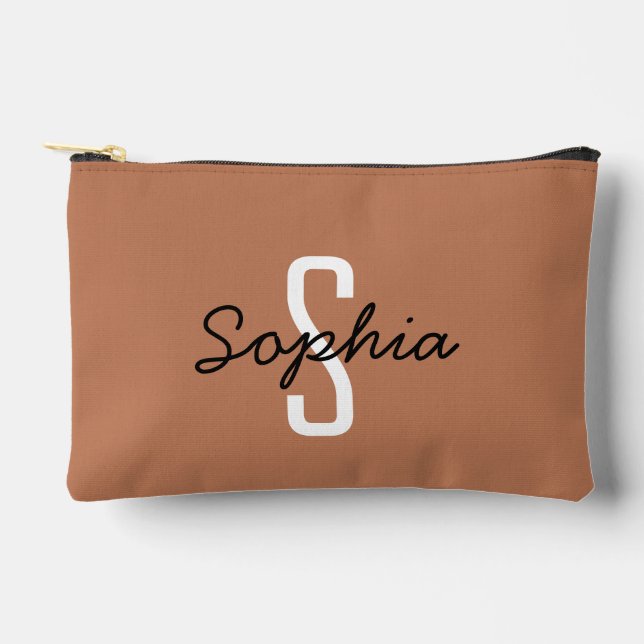 Monogram Calligraphy Custom Name Caramel Accessory Pouch (Front)