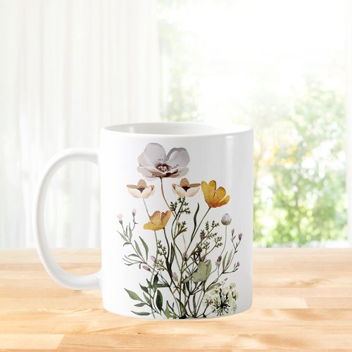 Monogram Calligraphy Dried Wildflower Bouquet Coffee Mug