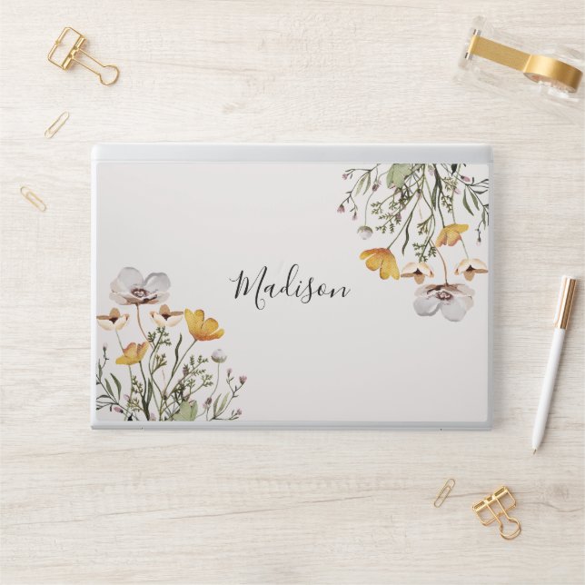Monogram Calligraphy Dried Wildflower Bouquet HP Laptop Skin (Desk)