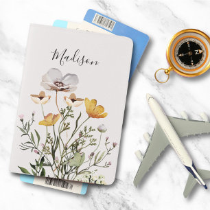 Monogram Calligraphy Dried Wildflower Bouquet Passport Holder