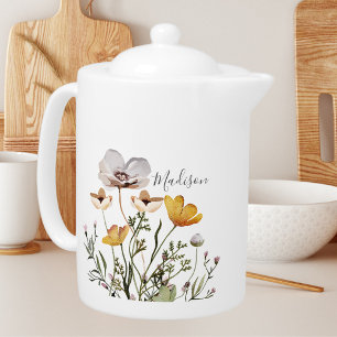 Monogram Calligraphy Dried Wildflower Bouquet Teapot