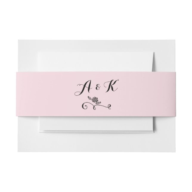 Monogram Calligraphy Flower Ornament Pink Invitation Belly Band (Front Example)