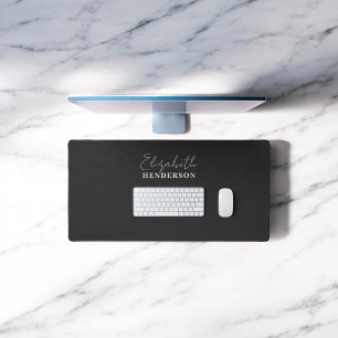 Monogram Calligraphy Girly Black Desk Mat
