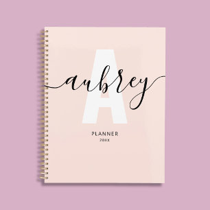 Monogram Calligraphy Girly Blush Pink Planner