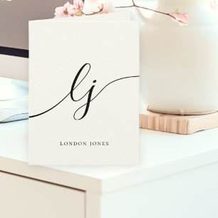 Monogram Calligraphy Script Classic Ivory Note Letterpress Thank You Card