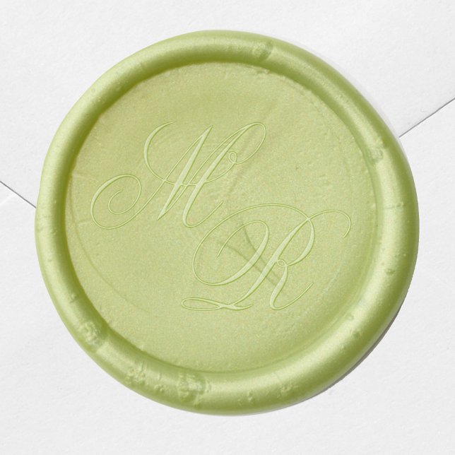 Monogram Calligraphy Script Custom Wax Seal Sticker (Elegant green monogram wax seal stamp.)
