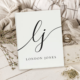 Monogram Calligraphy Script Initials Ivory White Mini Binder
