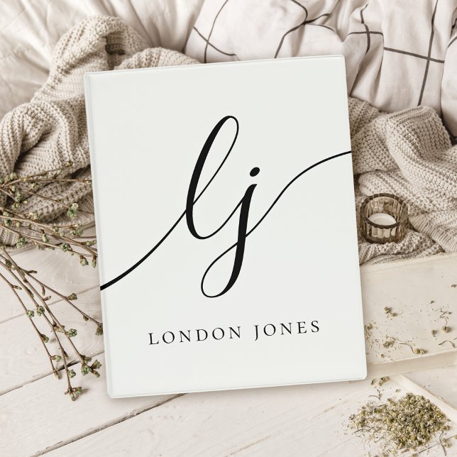 Monogram Calligraphy Script Initials Ivory White Mini Binder (Creator Uploaded)