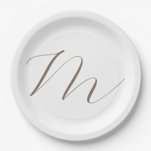Monogram Calligraphy Unique Plain Modern Paper Plates