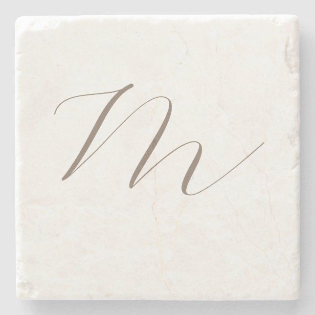 Monogram Calligraphy Unique Plain Modern Stone Coaster (Front)