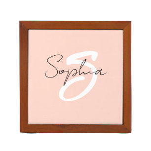 Monogram Calligraphy  With Pink Desk Organizer