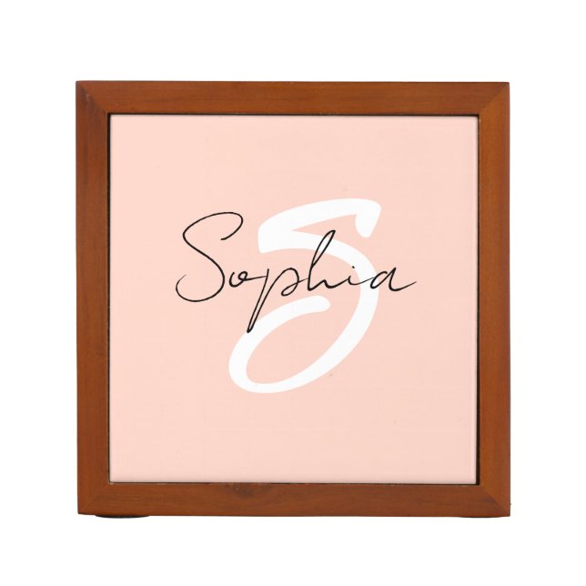 Monogram Calligraphy  With Pink Desk Organizer (Front)