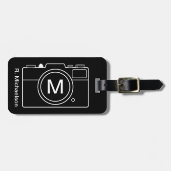 Monogram Camera Luggage Tag - Black & White by mazarakes at Zazzle