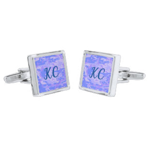 Monogram Camouflage Pastel Blue Abstract Pattern Cufflinks