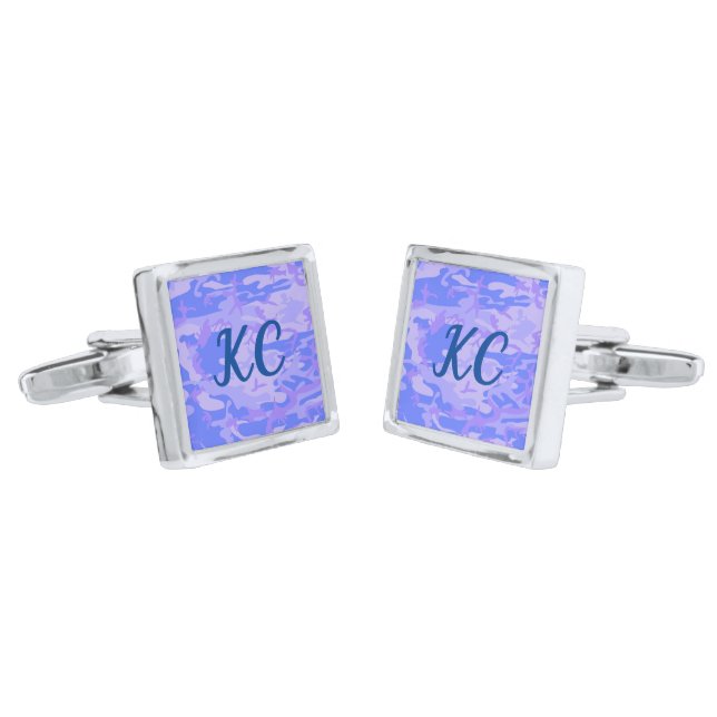 Monogram Camouflage Pastel Blue Abstract Pattern Cufflinks (Angled)