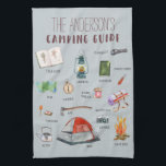 Monogram Camping Guide | Watercolor Illustrations  Kitchen Towel<br><div class="desc">A perfect piece of collectable art for for anyone that loves camping. Featuring watercolor illustrations of camping elements with your family name. Add your custom wording to this design by using the "Edit this design template" boxes on the right hand side of the item, or click the blue "Customize it"...</div>
