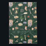 Monogram Camping | Watercolor Illustrations Kitchen Towel<br><div class="desc">A perfect piece of collectable art for for anyone that loves camping. Featuring watercolor illustrations of camping elements with your family name. Add your custom wording to this design by using the "Edit this design template" boxes on the right hand side of the item, or click the blue "Customize it"...</div>
