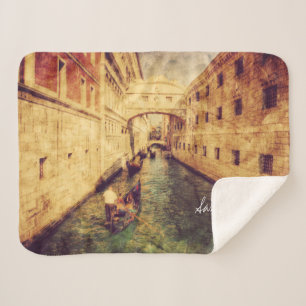Monogram. Canal in Venice Italy. Europe. Sherpa Blanket