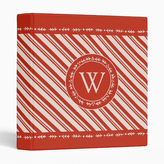 Monogram Candy Cane Stripe 3 Ring Binder (Front/Spine)