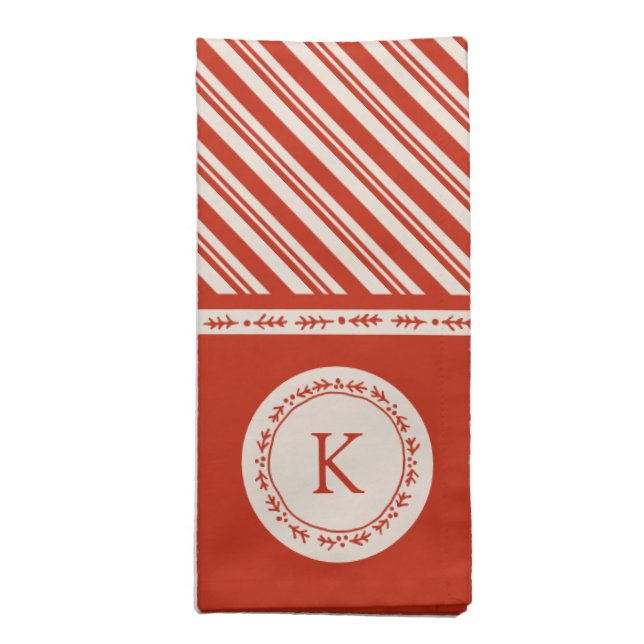 Monogram Candy Cane Stripe Cloth Napkin (Folded)