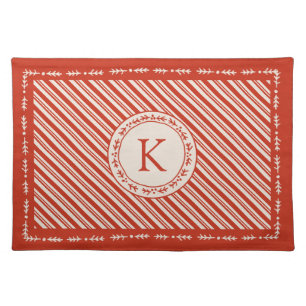 Monogram Candy Cane Stripe Cloth Placemat