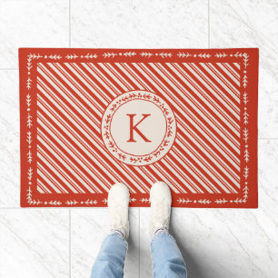 Monogram Candy Cane Stripe Doormat