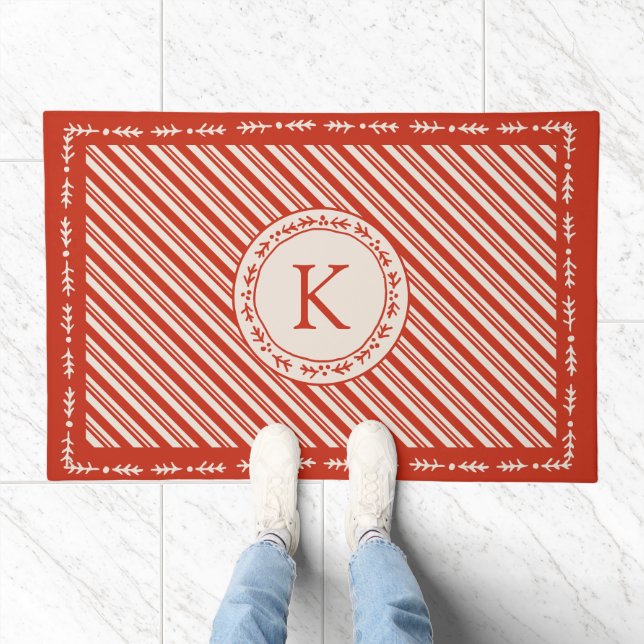 Monogram Candy Cane Stripe Doormat (Indoor)