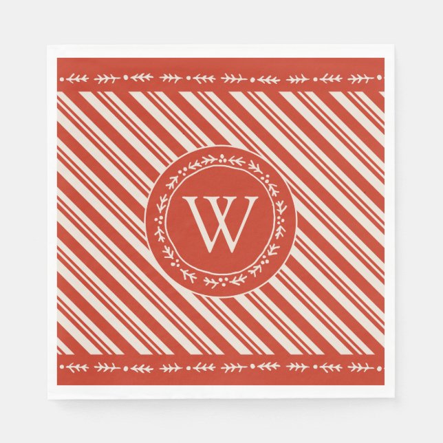 Monogram Candy Cane Stripe Napkins (Front)