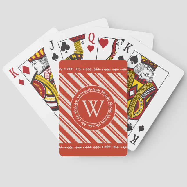 Monogram Candy Cane Stripe Poker Cards (Back)