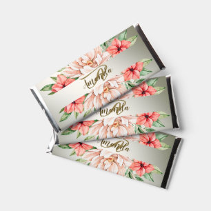Monogram Candy Party Peach Orange Floral Leaves Hershey Bar Favors