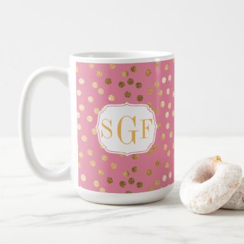 Monogram Candy Pink Gold Glitter Dot Pattern Coffee Mug by HoundandPartridge at Zazzle