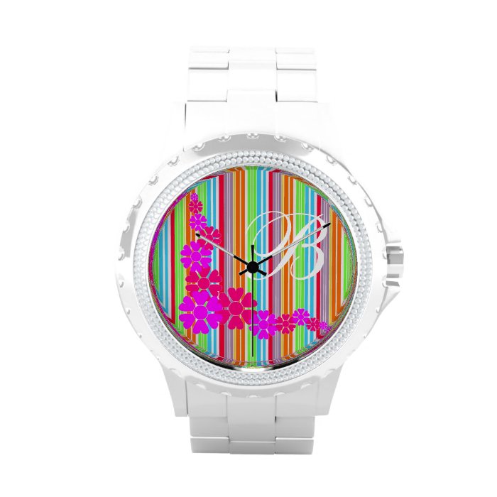 Monogram, Candy stripes, Flowers,Rhinestone Watch