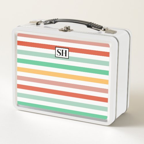 Monogram Candy Stripes Metal Lunch Box
