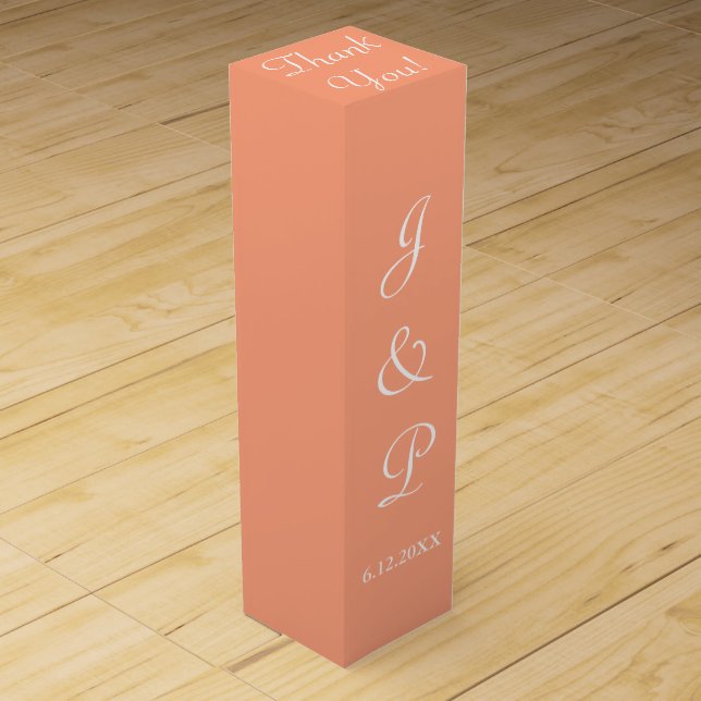 Monogram Cantaloupe White Wedding Wine Box (Front)