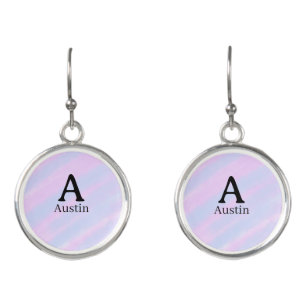 Monogram capital masculine add name purple pastel earrings