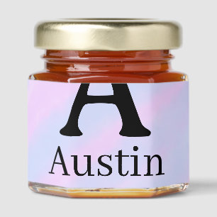 Monogram capital masculine add name purple pastel honey jar favors