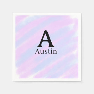 Monogram capital masculine add name purple pastel  napkins
