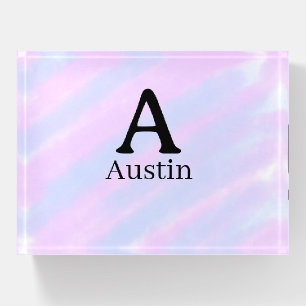 Monogram capital masculine add name purple pastel paperweight