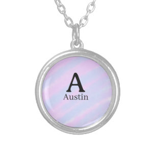 Monogram capital masculine add name purple pastel silver plated necklace