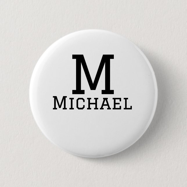 Monogram capital masculine add name simple classic button (Front)