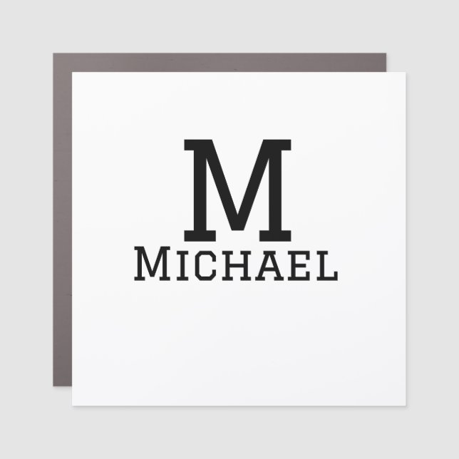 Monogram capital masculine add name simple classic car magnet (Front)