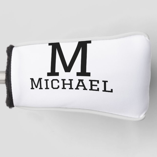 Monogram capital masculine add name simple classic golf head cover (Front)
