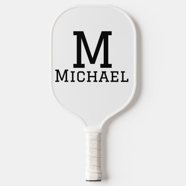 Monogram capital masculine add name simple classic pickleball paddle (Front)