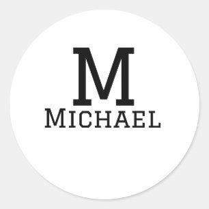 Monogram capital masculine add name simple classic round sticker