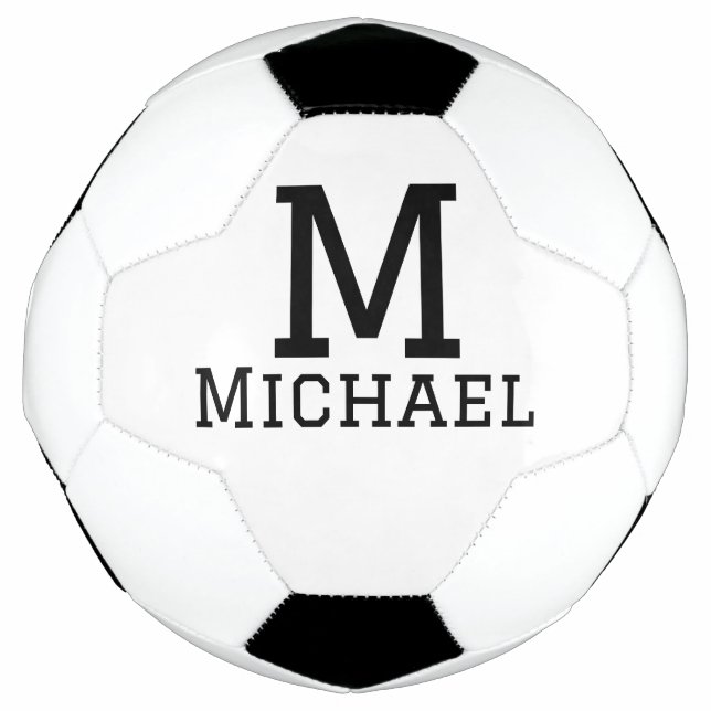 Monogram capital masculine add name simple classic soccer ball (Front)
